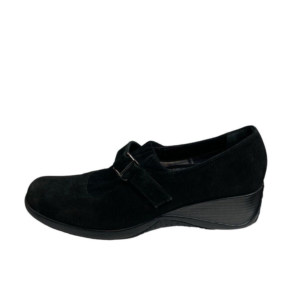 Aquatalia Womens Wedge Shoes Black Suede Leather Casual Accordion Pleat Size 9.5
